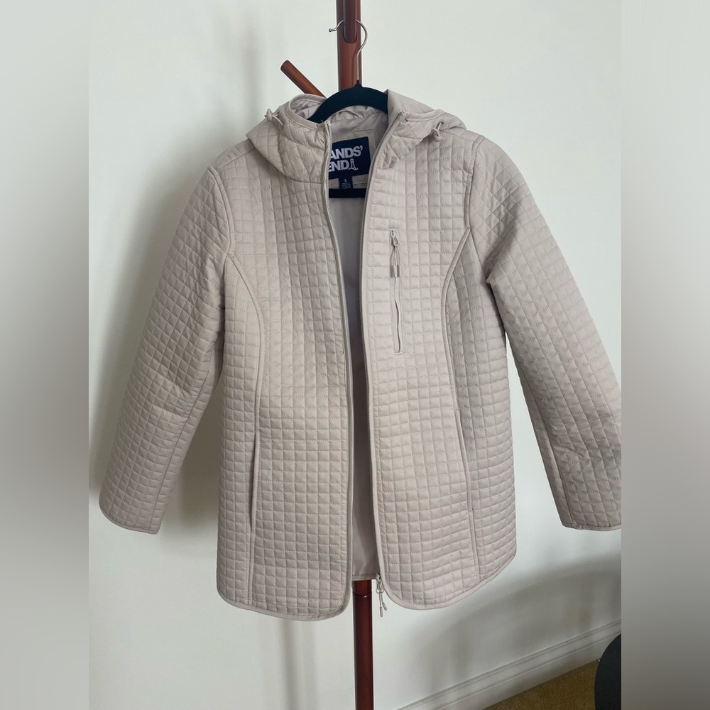 NWOT Lands End Quilted Light Beige Hooded Jacket